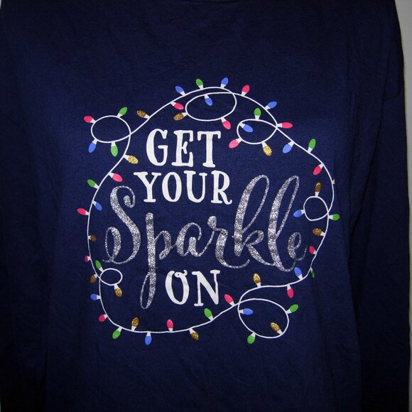 Ellen Tracy Christmas Get Your Sparkle On LOng Sleeve T-Shirt M - Picture 2 of 4